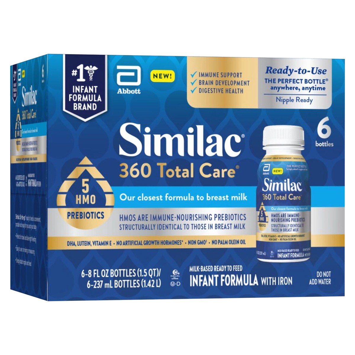 slide 7 of 8, Similac 360 Total Care Milk-Based Ready to Feed Infant Formula with Iron 6 - 8 fl oz Bottles, 6 ct
