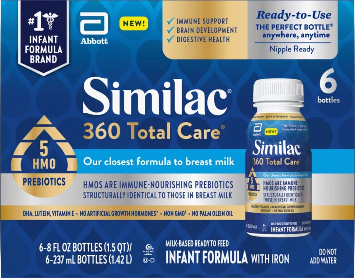 slide 4 of 8, Similac 360 Total Care Milk-Based Ready to Feed Infant Formula with Iron 6 - 8 fl oz Bottles, 6 ct