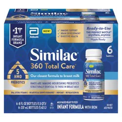 Similac 360 Total Care Milk-Based Ready to Feed Infant Formula with Iron 6 - 8 fl oz Bottles