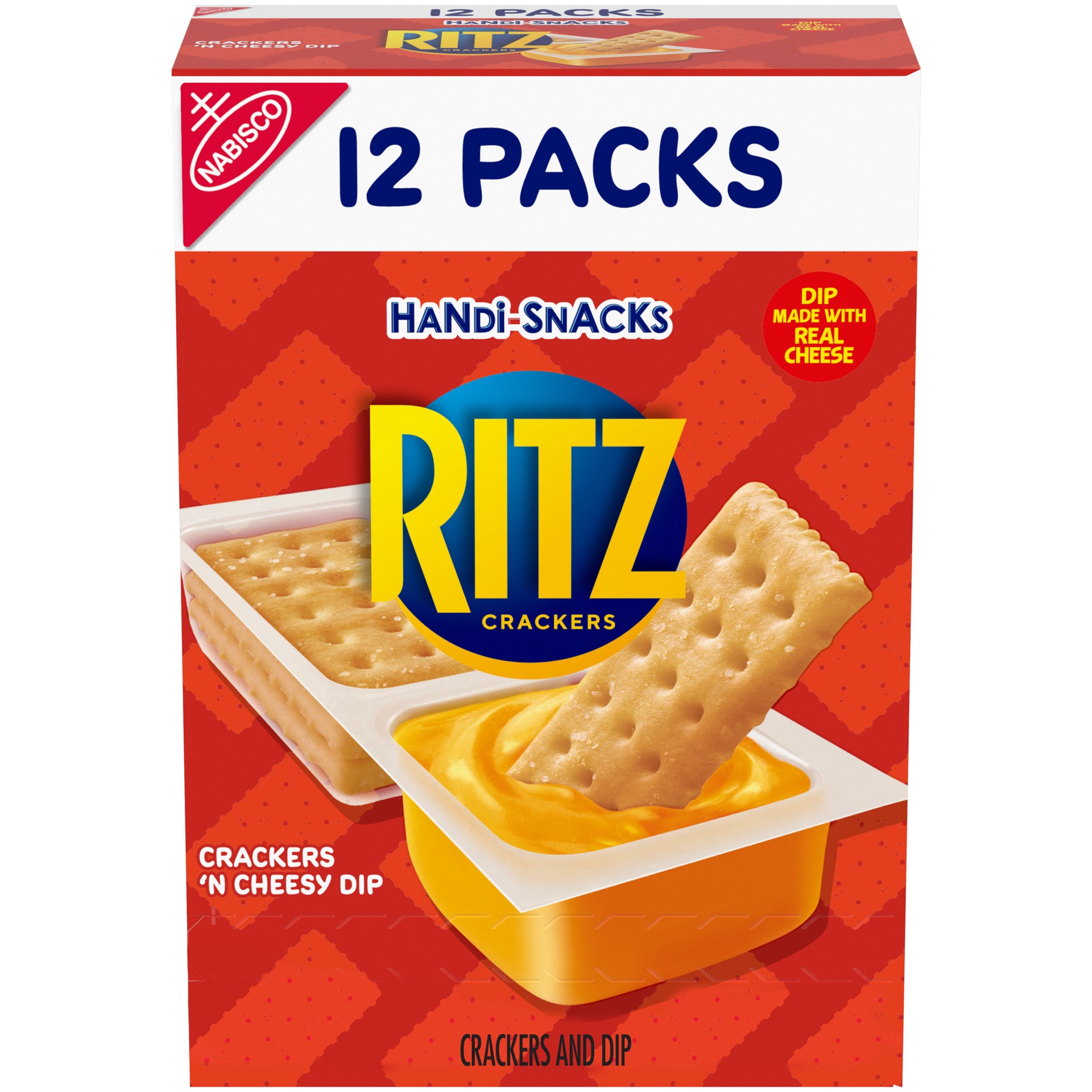 slide 1 of 9, Handi-Snacks RITZ Crackers 'N Cheesy Dip Snack Packs, 12 Snack Packs, 12 ct; 0.95 oz