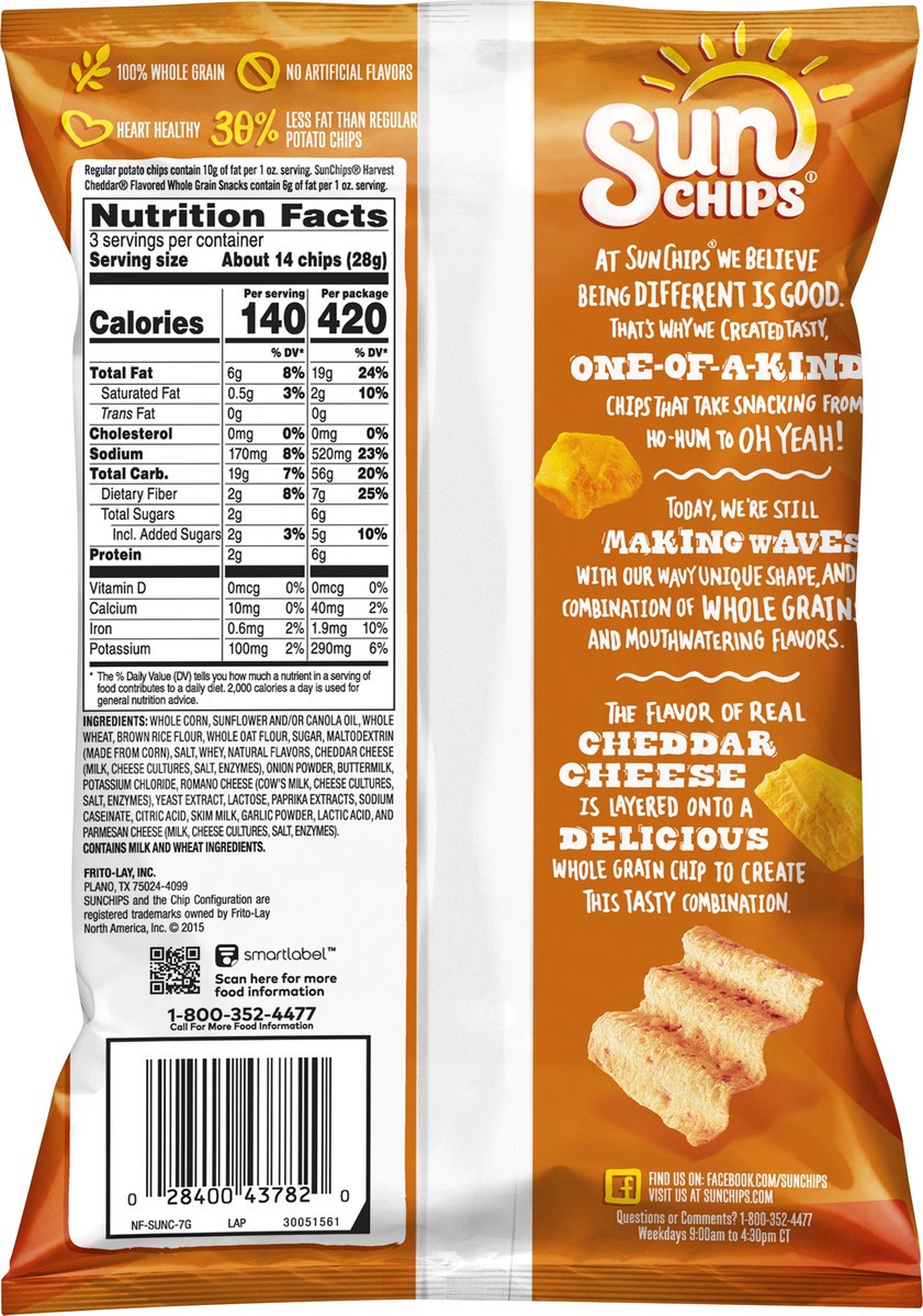 slide 5 of 7, SunChips 100% Whole Grain Harvest Cheddar Snacks 3 oz, 3 oz