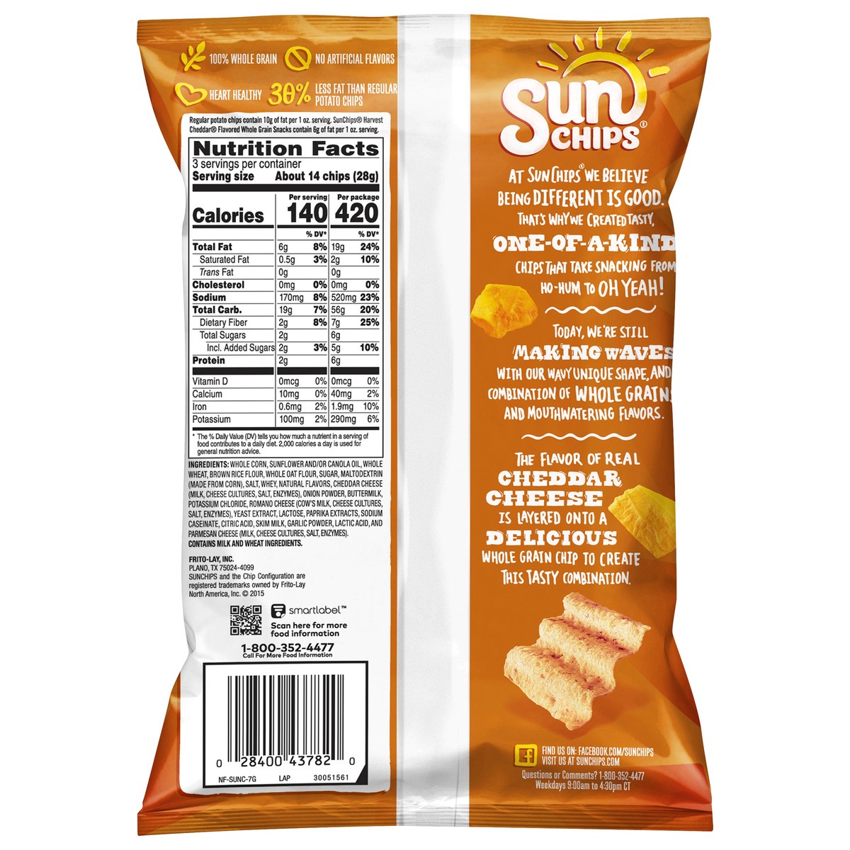 slide 4 of 7, SunChips 100% Whole Grain Harvest Cheddar Snacks 3 oz, 3 oz