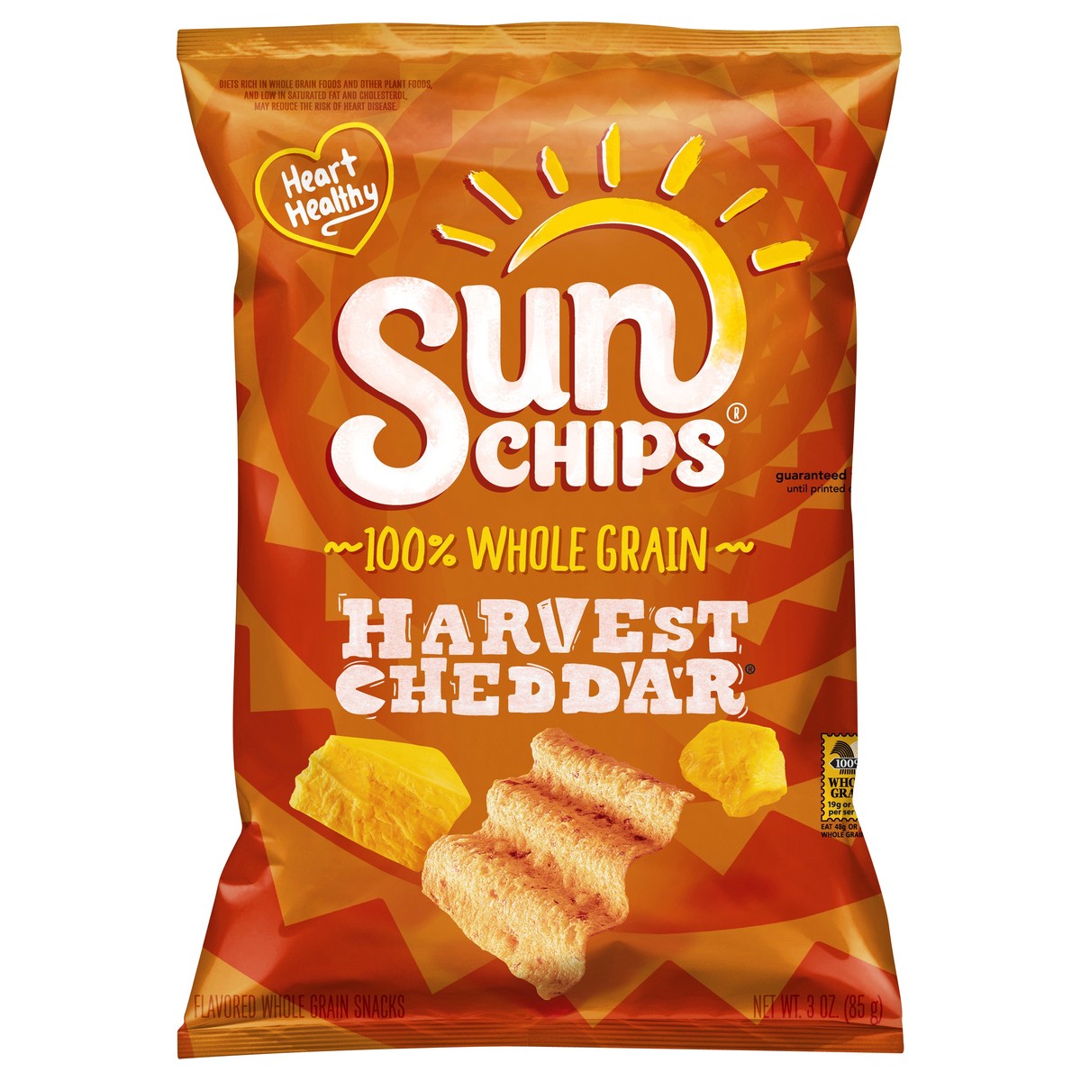 slide 1 of 7, SunChips 100% Whole Grain Harvest Cheddar Snacks 3 oz, 3 oz