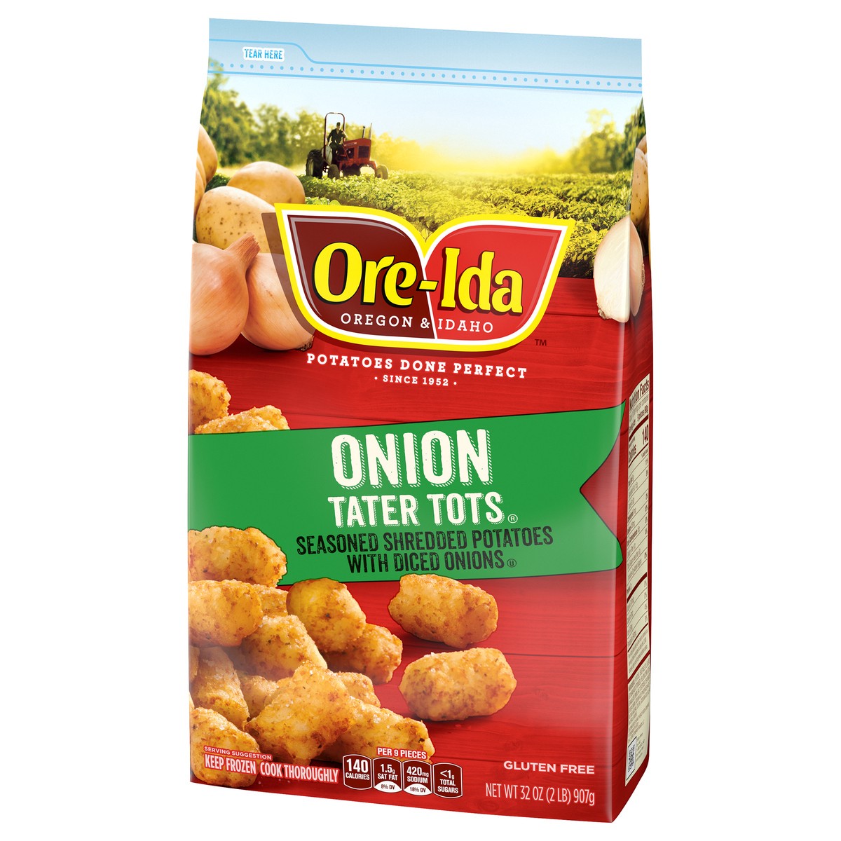 slide 2 of 9, Ore-Ida Onion Tater Tots Seasoned Shredded Frozen Potatoes with Diced Onions, 32 oz Bag, 32 oz