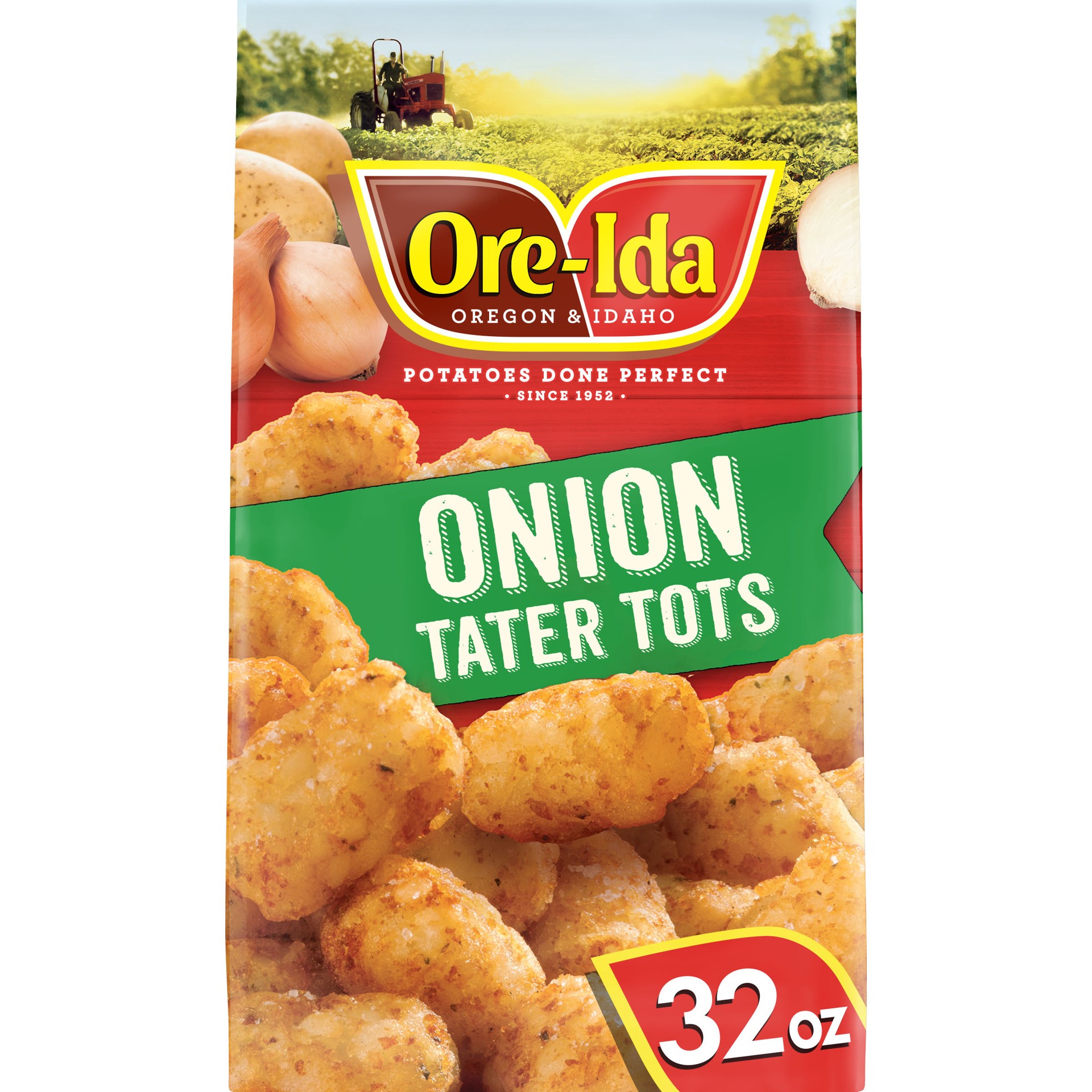 slide 1 of 9, Ore-Ida Onion Tater Tots Seasoned Shredded Frozen Potatoes with Diced Onions, 32 oz Bag, 32 oz