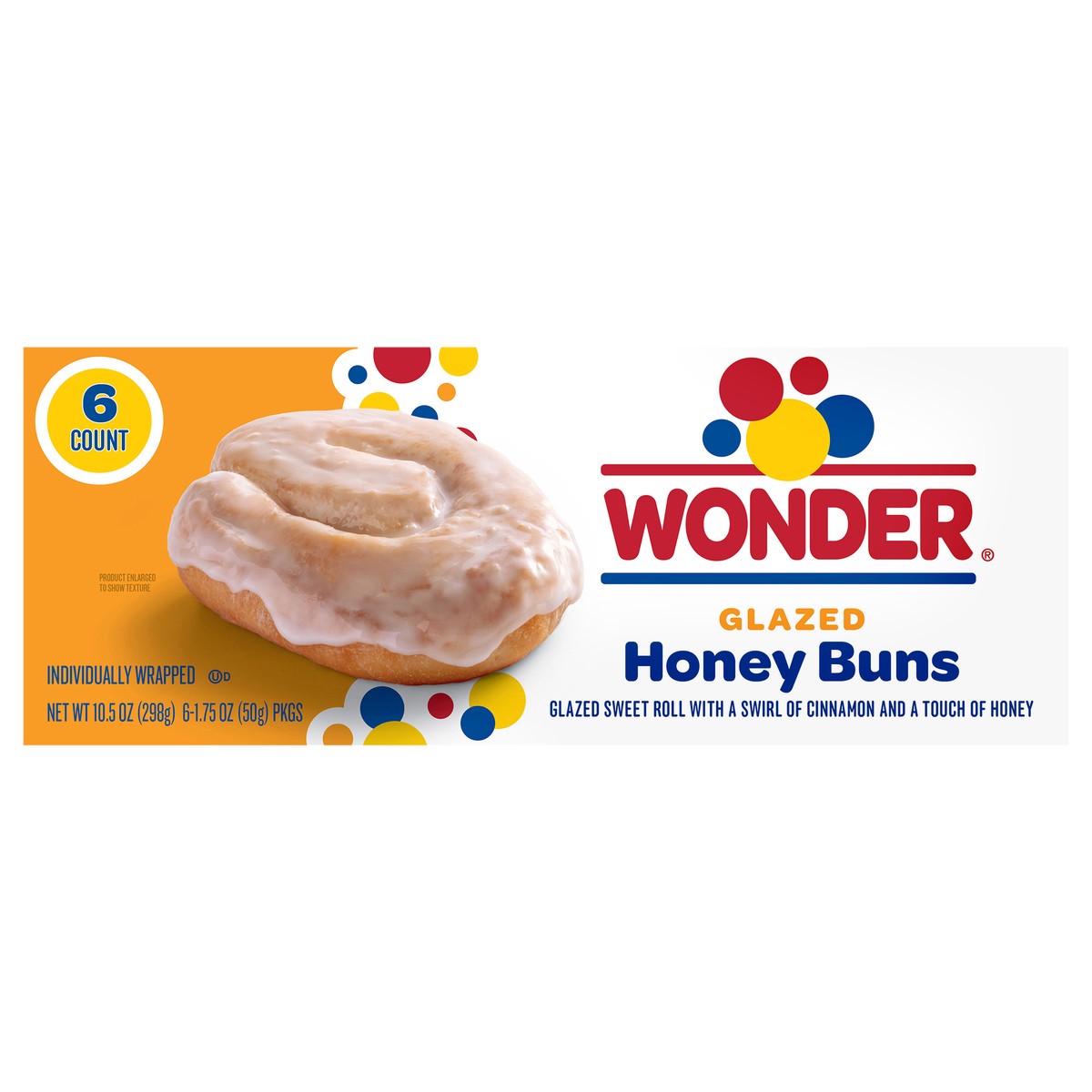 slide 1 of 17, Wonder Glazed Honey Buns, Individually Wrapped Pastry Snacks, 10.5 oz, 6 Count, 6 ct; 10.5 oz