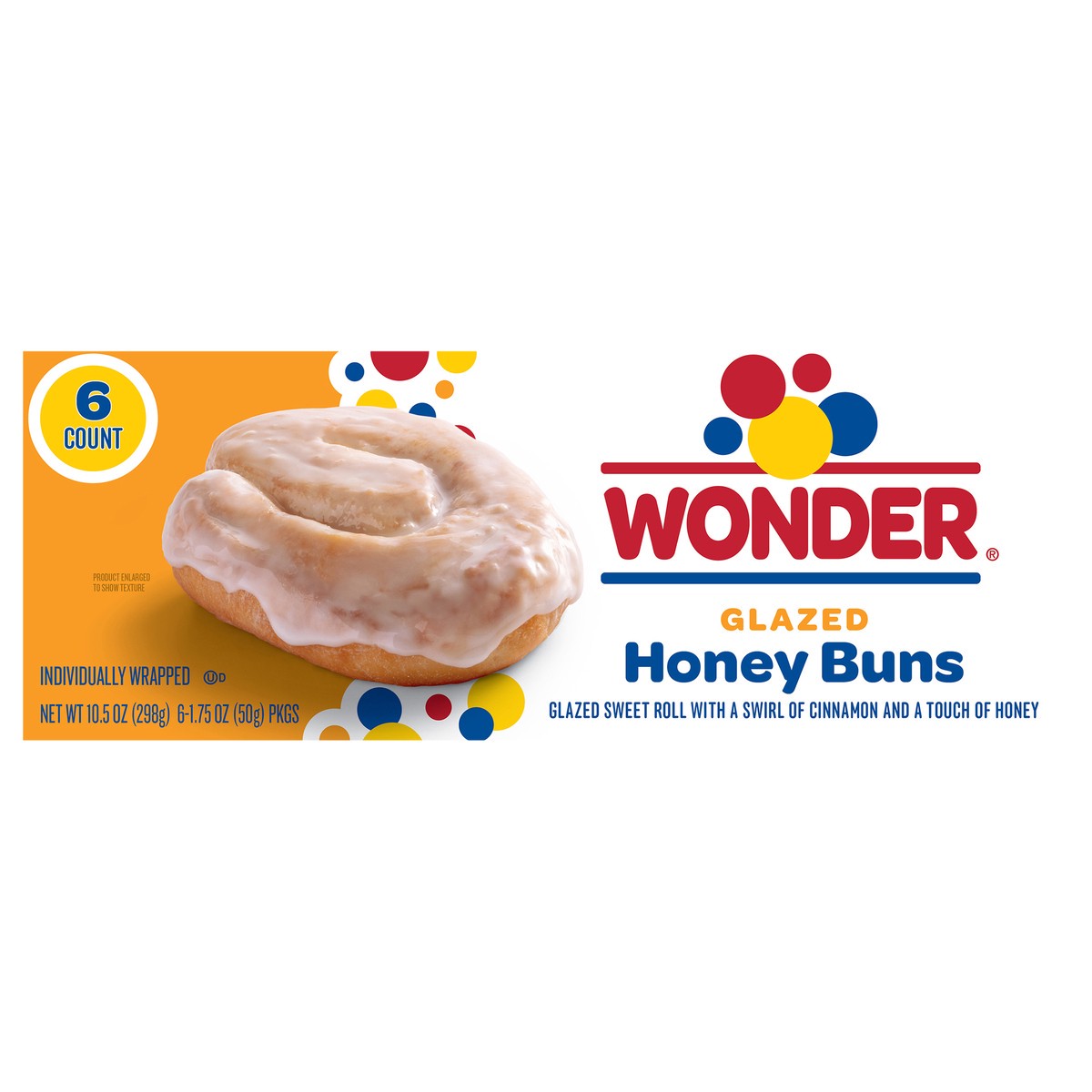 slide 1 of 15, Wonder Glazed Honey Buns, Individually Wrapped Pastry Snacks, 10.5 oz, 6 Count, 6 ct; 10.5 oz