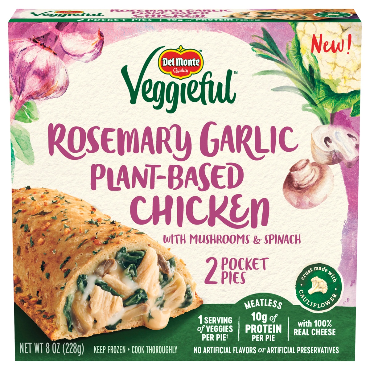 slide 1 of 1, Del Monte Veggieful Frozen Garlic & Herb Plant-Based Chicken & Real Cheese Pocket Pies - 8oz, 2 ct