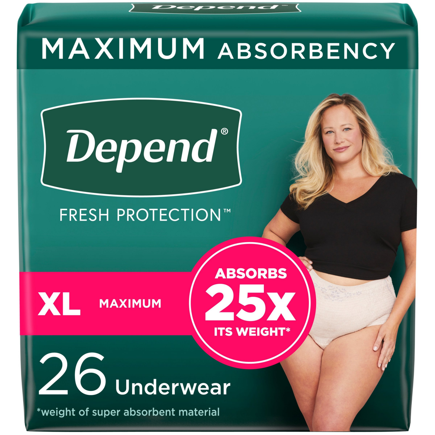 slide 1 of 8, Depend Fresh Protection Adult Incontinence & Postpartum Bladder Leak Underwear for Women, Disposable, Maximum, Extra-Large, Blush, 26 Count, 26 ct