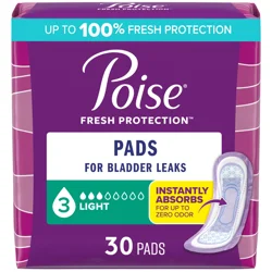 Poise Incontinence &amp; Postpartum Pads for Bladder Leaks, 3 Drop Light Absorbency, Regular Length, 54 Count