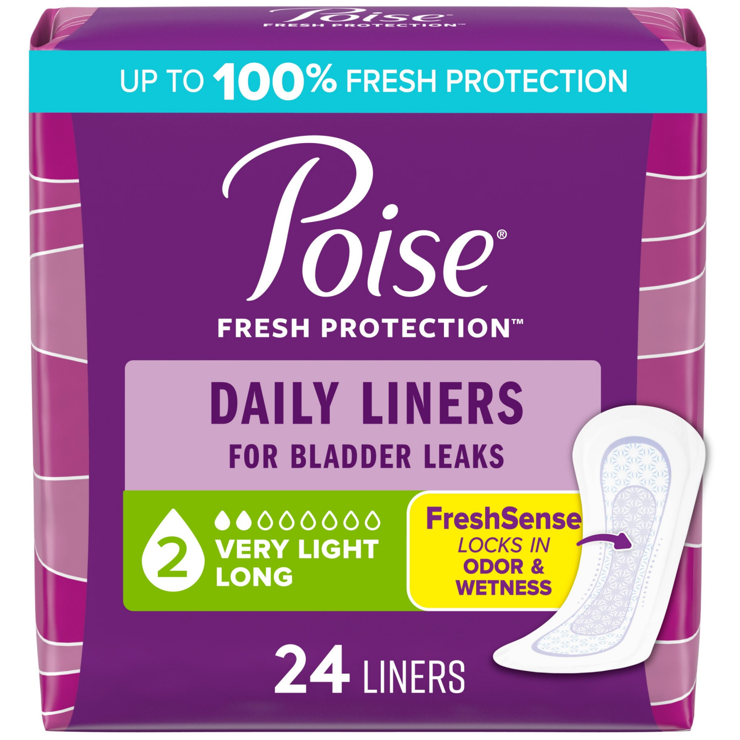 slide 1 of 7, Poise Daily Incontinence Panty Liners, 2 Drop Very Light Absorbency, Long, 24 Count of Pantiliners, 24 ct