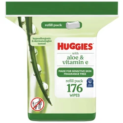Huggies Wipes with Aloe & Vitamin E, Unscented, 1 Refill Pack (176 Wipes Total)