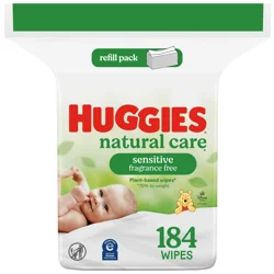 Huggies Natural Care Sensitive Baby Wipes, Unscented, 1 Refill Pack (184 Wipes Total)