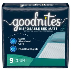 Goodnites Disposable Bed Mats for Bedwetting, 2.4 x 2.8 ft, 9 Ct