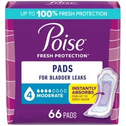 Poise Incontinence & Postpartum Pads for Bladder Leaks, 4 Drop Moderate Absorbency, Regular Length, 66 Count