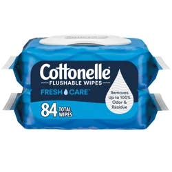 Cottonelle Fresh Care Flushable Wet Wipes, Adult Wet Wipes, 2 Flip-Top Packs (42 Wipes per Pack), 84 Total Wipes