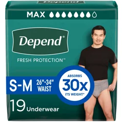 Depend Fresh Protection Adult Incontinence Underwear for Men, Disposable, Maximum, SmallMedium, Grey, 19 Count