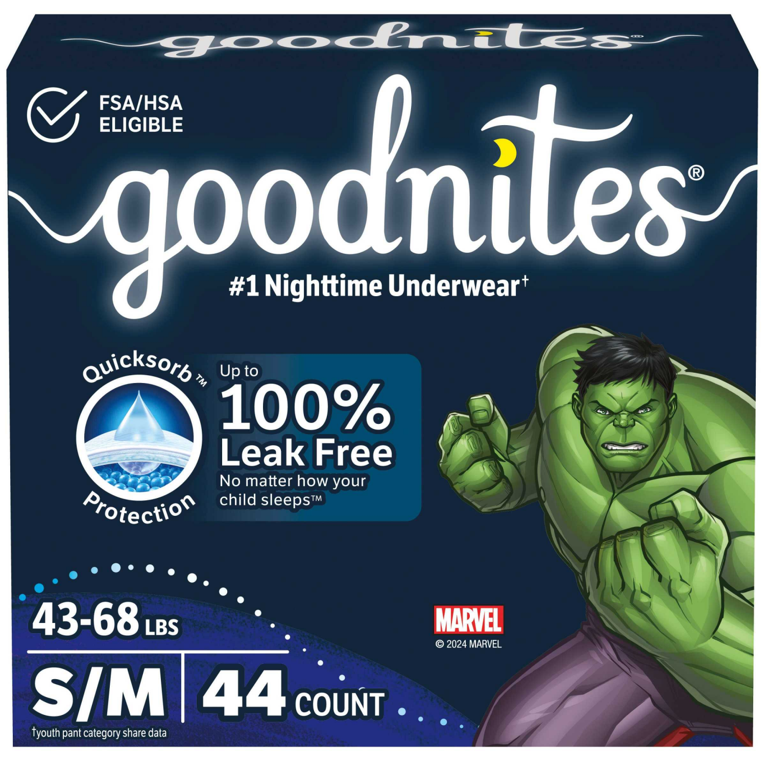 slide 1 of 8, Goodnites Boys' Nighttime Bedwetting Underwear, Size S/M (43-68 lbs), 44 Ct, 44 ct