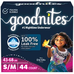 Goodnites Girls' Nighttime Bedwetting Underwear, Size S/M (43-68 lbs), 44 Ct