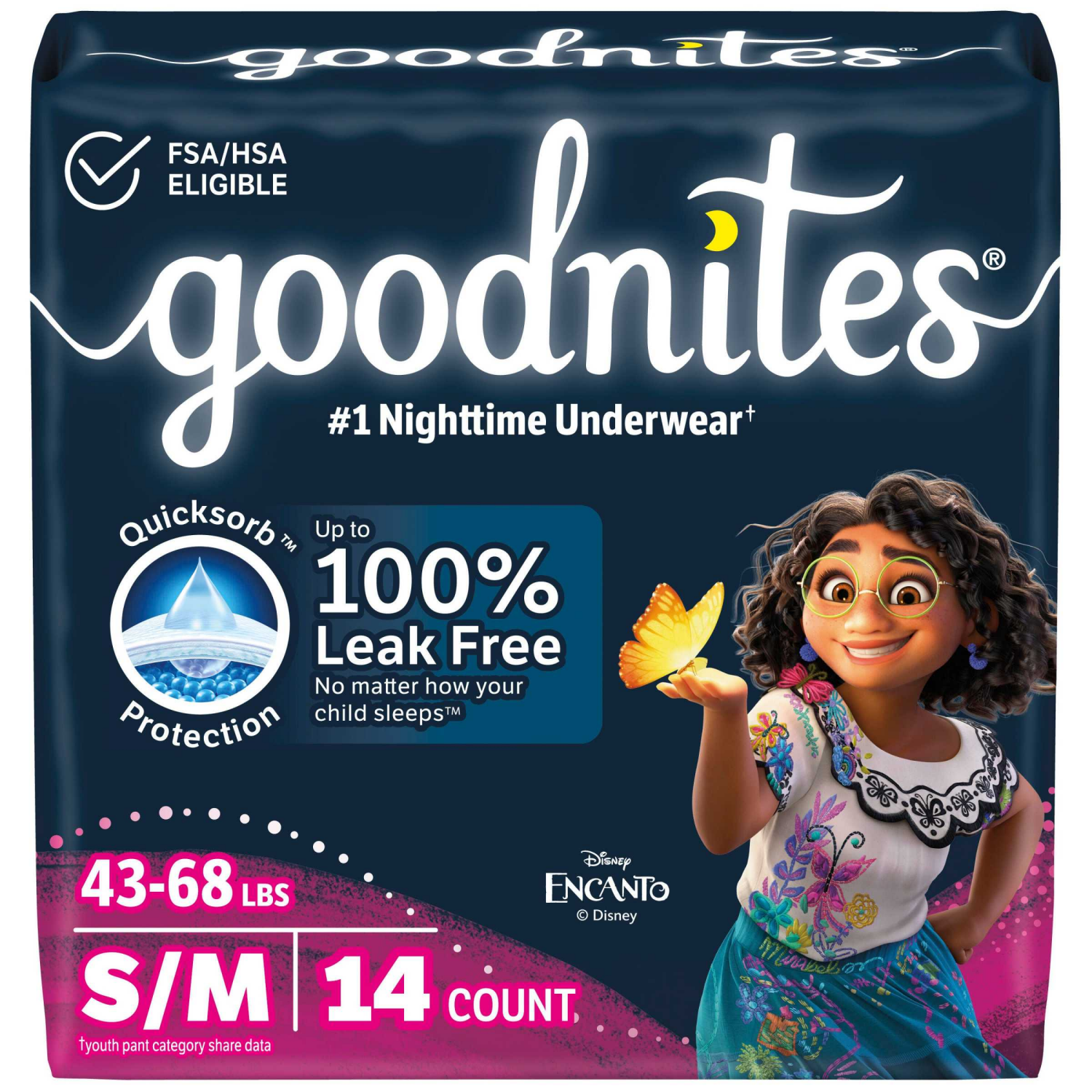 slide 1 of 8, Goodnites Girls' Nighttime Bedwetting Underwear, Size S/M (43-68 lbs), 14 Ct, 14 ct