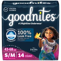 Goodnites Girls' Nighttime Bedwetting Underwear, Size S/M (43-68 lbs), 14 Ct