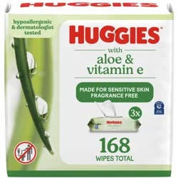 Huggies Wipes with Aloe & Vitamin E, Unscented, 3 Flip-Top Packs (168 Wipes Total)