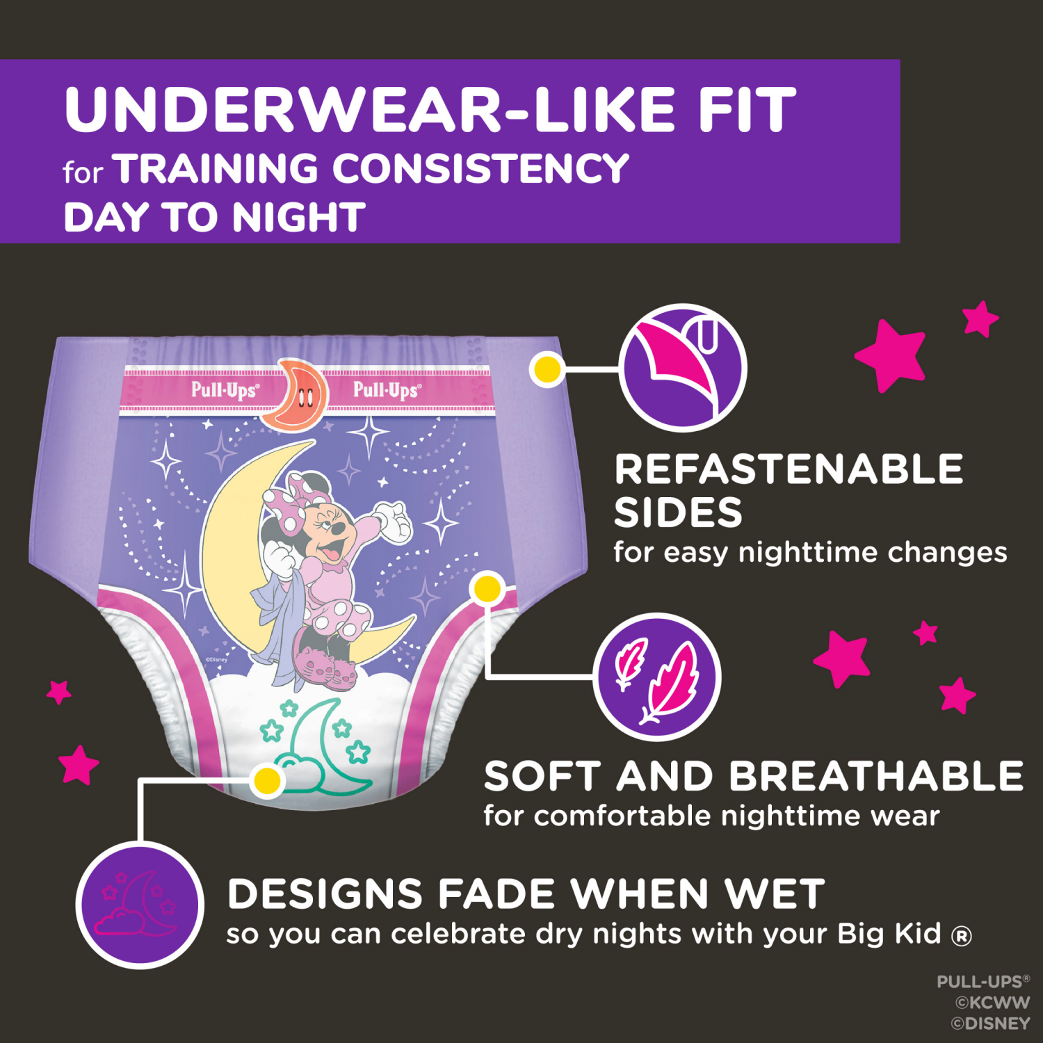 slide 4 of 8, Pull-Ups Girls' Night-Time Potty Training Pants, 3T-4T (32-40 lbs), 60 Ct, 60 ct