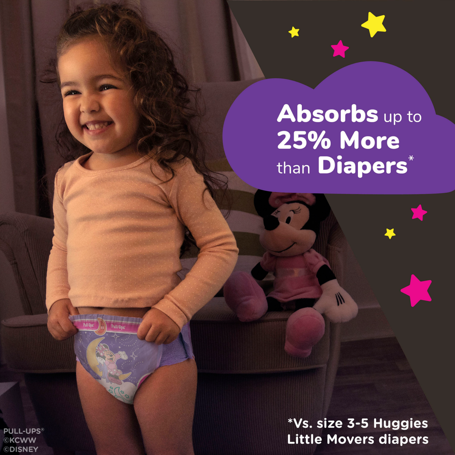 slide 7 of 8, Pull-Ups Girls' Night-Time Potty Training Pants, 3T-4T (32-40 lbs), 60 Ct, 60 ct
