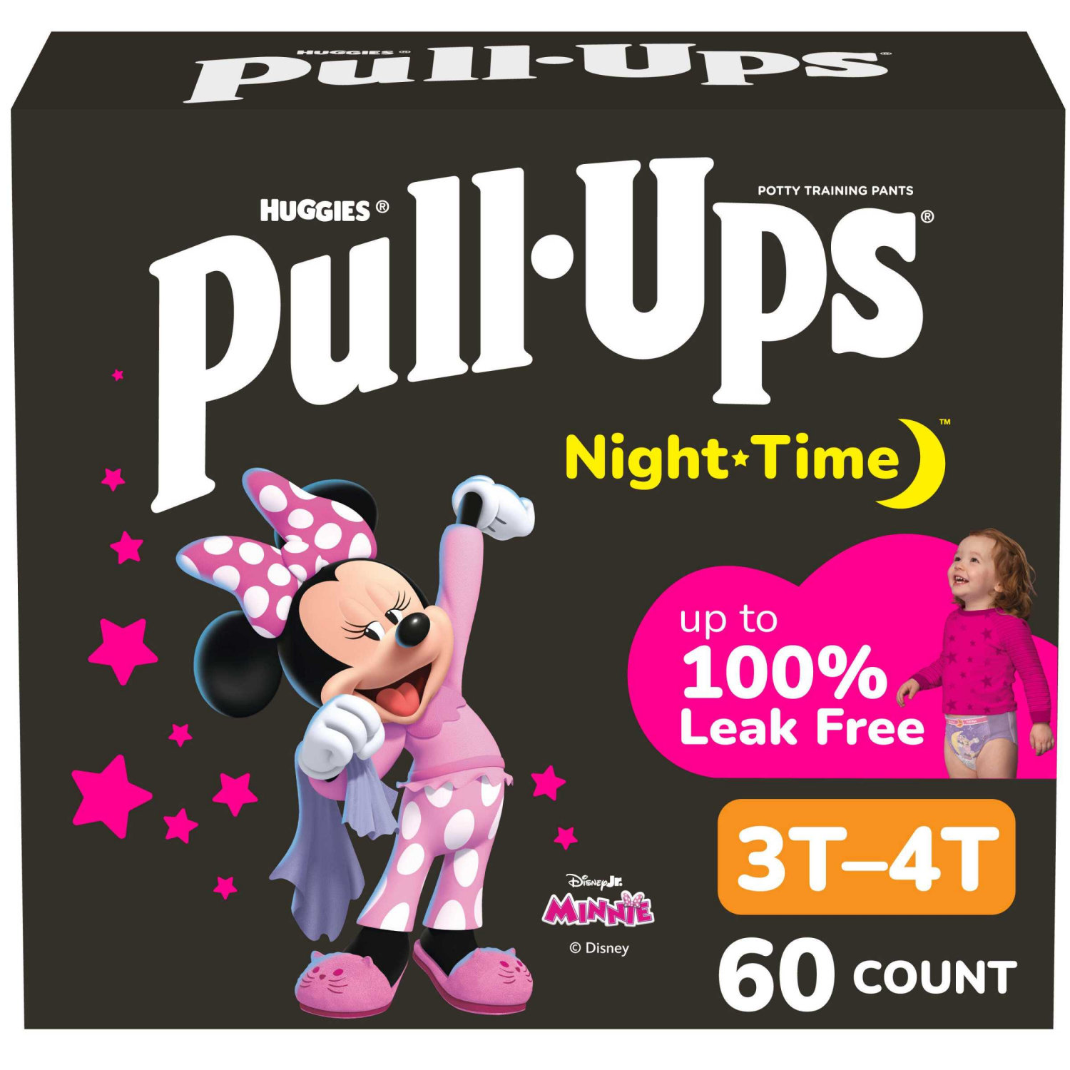 slide 1 of 8, Pull-Ups Girls' Night-Time Potty Training Pants, 3T-4T (32-40 lbs), 60 Ct, 60 ct
