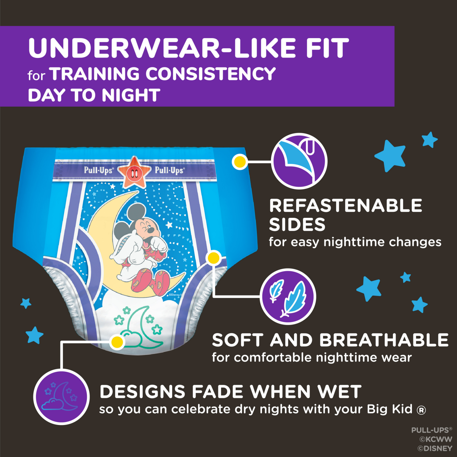 slide 4 of 8, Pull-Ups Boys' Night-Time Potty Training Pants, 3T-4T (32-40 lbs), 60 Ct, 60 ct