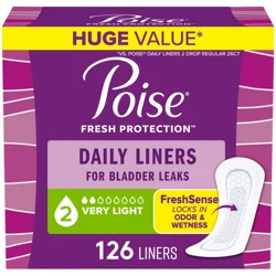 Poise Daily Liners, Incontinence Panty Liners, 2 Drop Very Light Absorbency, Regular Length, 126 Count of Pantiliners