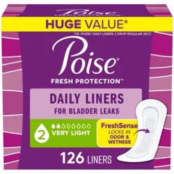 Poise Daily Liners, Incontinence Panty Liners, 2 Drop Very Light Absorbency, Regular Length, 126 Count of Pantiliners