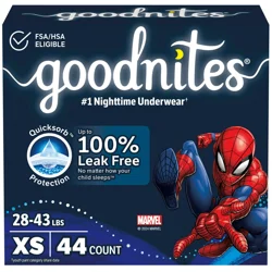 Goodnites Boys' Nighttime Bedwetting Underwear, Size Extra Small (28-43 lbs), 44 Ct
