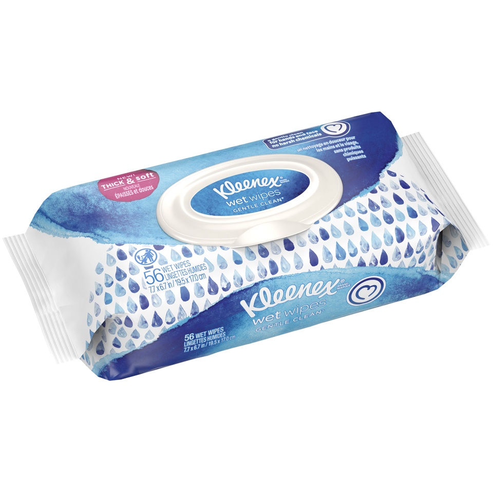 slide 2 of 3, Kleenex Wet Wipes Gentle Clean for Hands and Face, Flip-top Pack, 56 ct