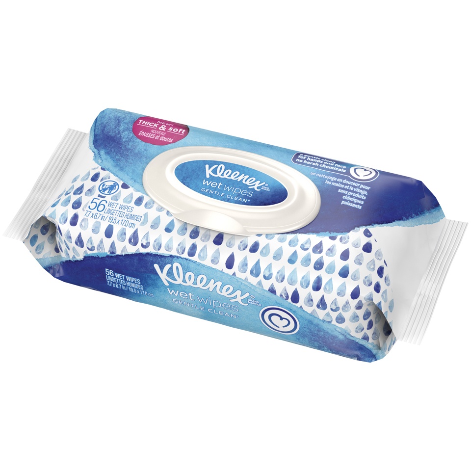 slide 3 of 3, Kleenex Wet Wipes Gentle Clean for Hands and Face, Flip-top Pack, 56 ct