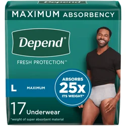 Depend Fresh Protection Adult Incontinence Underwear for Men, Disposable, Maximum, Large, Grey, 17 Count
