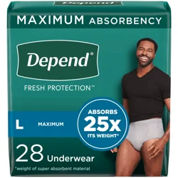 Depend Fresh Protection Adult Incontinence Underwear for Men, Disposable, Maximum, Large, Grey, 28 Count