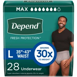 Depend Fresh Protection Adult Incontinence Underwear for Men, Disposable, Maximum, Large, Grey, 28 Count