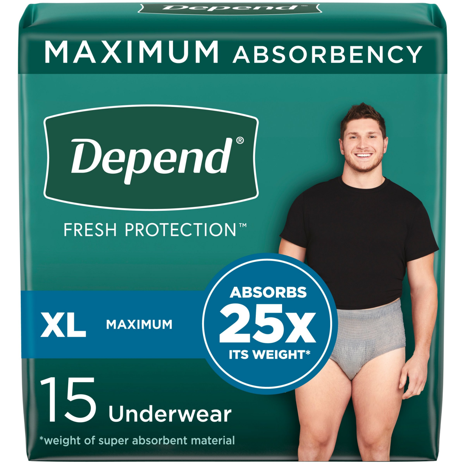 slide 1 of 8, Depend Fresh Protection Adult Incontinence Underwear for Men, Disposable, Maximum, Extra-Large, Grey, 15 Count, 15 ct
