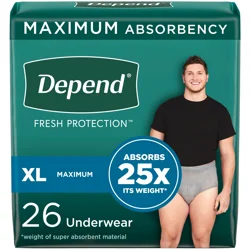 Depend Fresh Protection Adult Incontinence Underwear for Men, Disposable, Maximum, Extra-Large, Grey, 26 Count