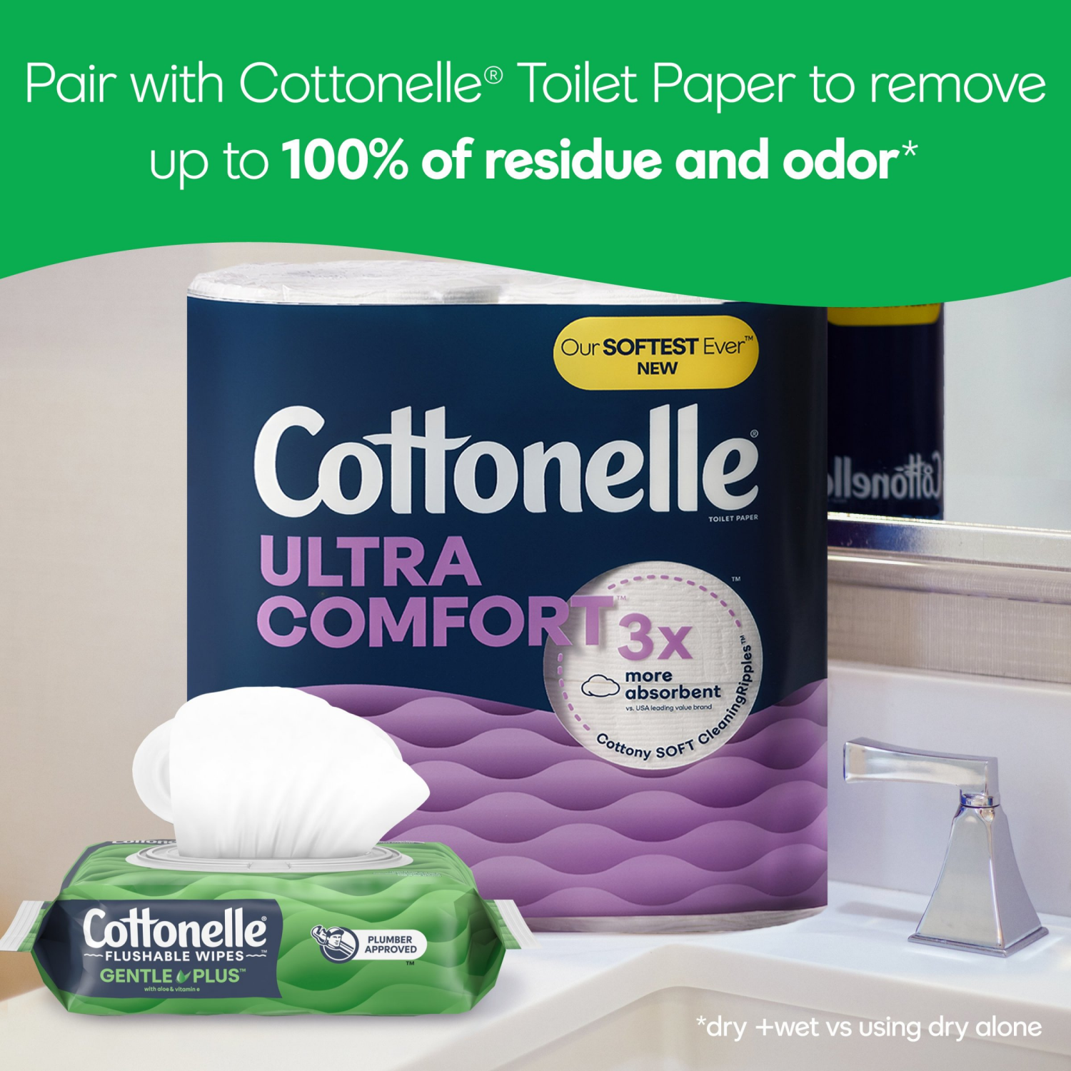 slide 3 of 8, Cottonelle GentlePlus Flushable Wet Wipes with Aloe & Vitamin E, Adult Wet Wipes, 2 Flip-Top Packs, 84 Total Wipes, 2 ct