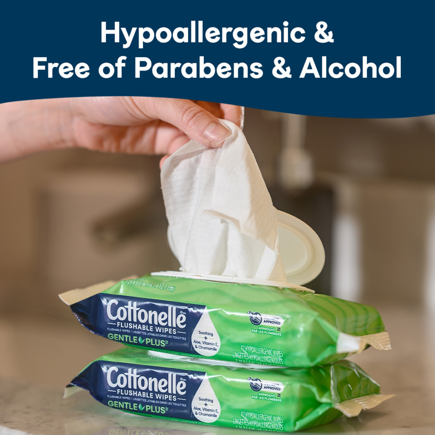 slide 6 of 8, Cottonelle GentlePlus Flushable Wet Wipes with Aloe & Vitamin E, Adult Wet Wipes, 2 Flip-Top Packs, 84 Total Wipes, 2 ct