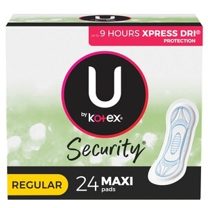 slide 1 of 1, U By Kotex Security Maxi Feminine Pads, Regular Absorbency, Unscented, 24 Count, 24 ct