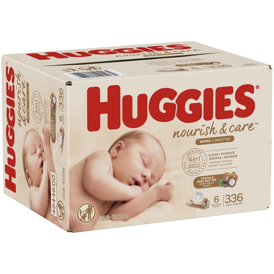 slide 2 of 3, Huggies Nourish & Care Sensitive Skincare Baby Wipes Flip-Top Packs Scented, 336 ct