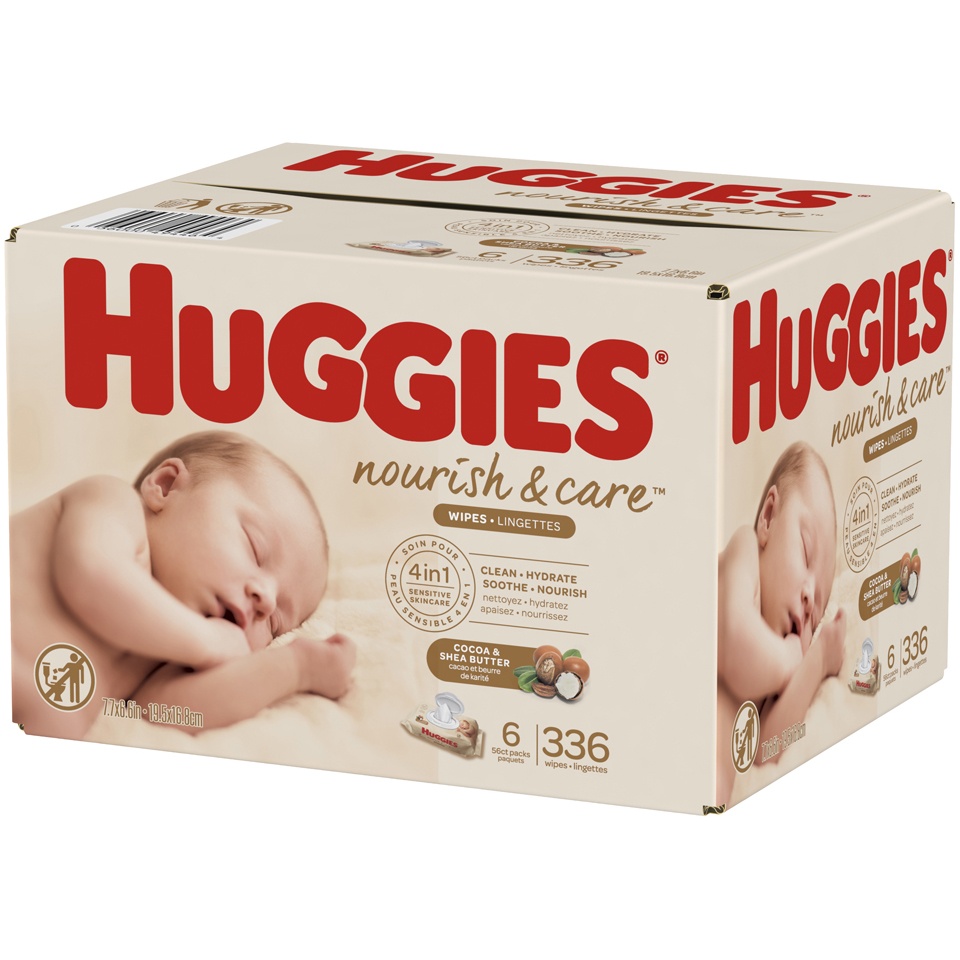 slide 3 of 3, Huggies Nourish & Care Sensitive Skincare Baby Wipes Flip-Top Packs Scented, 336 ct