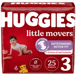 Huggies Little Movers Baby Diapers, Size 3, 25 Ct