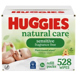 Huggies Natural Care Sensitive Baby Wipes, Unscented, 3 Refill Packs (528 Wipes Total)