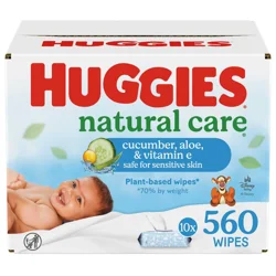 Huggies Natural Care Cucumber, Aloe and Vitamin E Baby Wipes, Scented, 10 Flip-Top Packs (560 Wipes Total)