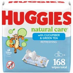 Huggies Natural Care Refreshing Baby Wipes, Scented, 3 Flip-Top Packs (168 Wipes Total)