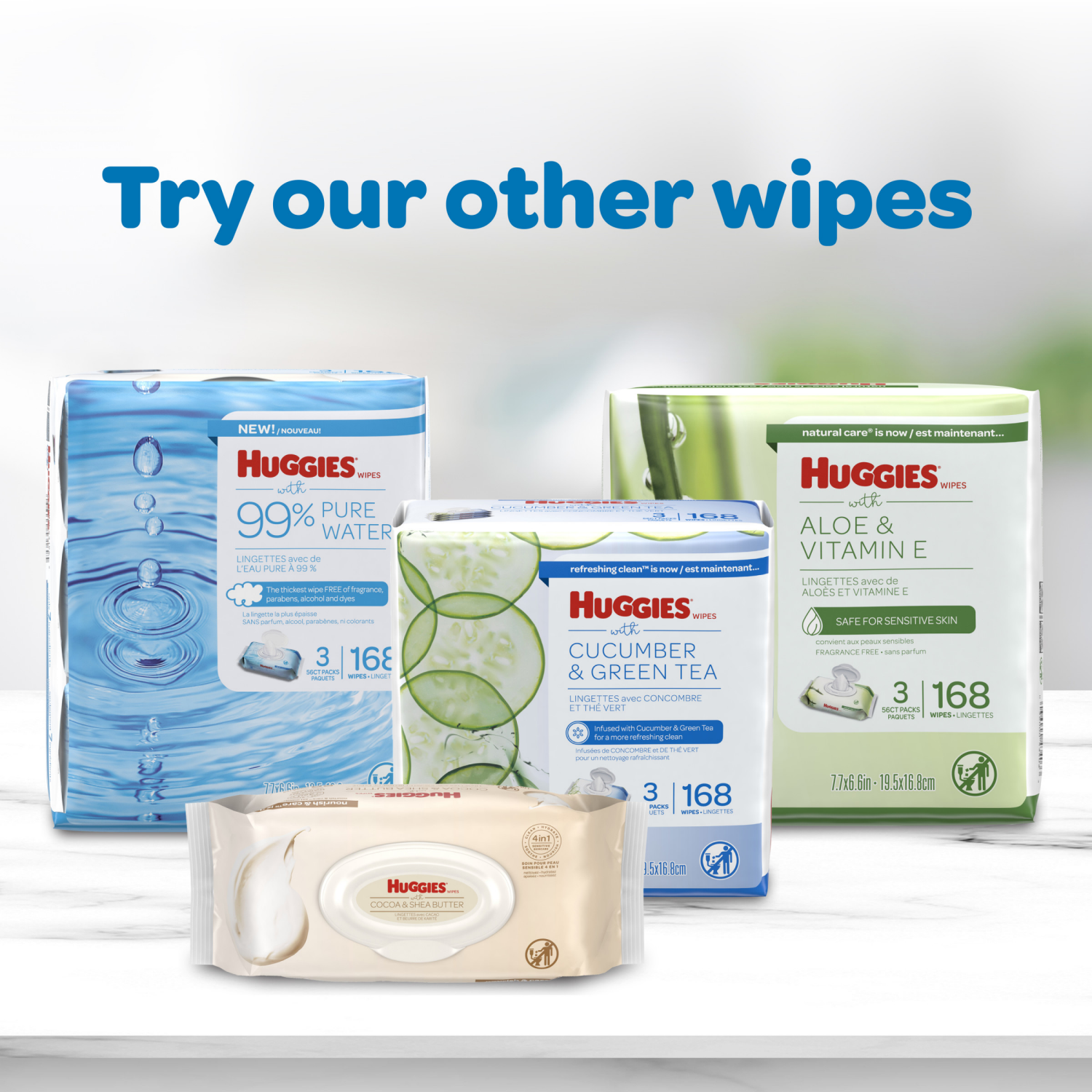 slide 4 of 7, Huggies Scented Cucumber & Green Tea Wipes, 3 Flip-Top Packs (168 Wipes Total), 168 ct